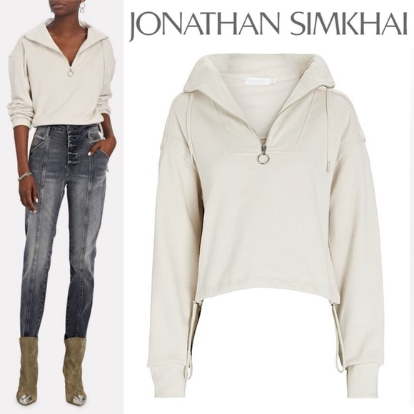 Jonathan Simkhai Tops - JONATHAN SIMKHAI STANDARD Zella Cropped Half Zip Sweatshirt Top French Terry S